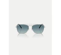 Ray-Ban - New Caravan - Occhiali da sole squadrati argento con lenti blu M