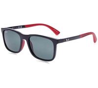 Ray-Ban Occhiali da sole quadrati da ragazzo Rj9084s, Nero su gomma rossa/verde scuro, 47 mm