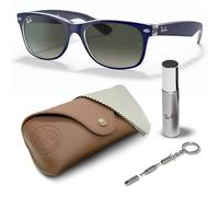 Ray-Ban RB2132 New Wayfarer Color Mix Square Shape Sunglasses with Eyewear Kit Bundle - High Bridge Fit - Ideal Formal and Casual Wear Square Sunglasses, Matte Blue On Cear / Gray Gradient