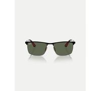 Ray-Ban - Rb3726m Scuderia Ferrari Collection - Occhiali da sole rettangolari color nero su argento con lenti verdi XL