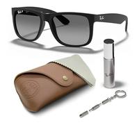 Ray-Ban RB4165 Justin SET DI OCCHIALI DA SOLE | Custodia esclusiva e set per la cura | Matte Rubber Black/Light Grey Polarized