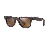 Ray Ban Wayfarer In Vera PELLE RB 2140 QM 1153N6 Marrone Polarizzato 50mm