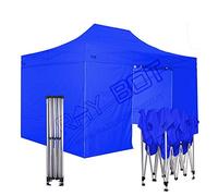RAY BOT. 3x4.5 Gazebo richiudibile in alluminio con gambo esagonale da 45mm linea professionale. Tessuti impermeabili. Gazebo Pieghevole (Con Teli Laterali, Blu)