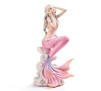 Rayberro Statuetta decorativa a forma di sirena, realizzata a mano, in resina, 18,5 cm, stile mediterraneo, statua artistica da principessa sirena, scultura, decorazione creativa per soggiorno, regalo