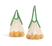 Rayeeley 2 sacchetti a rete per la spesa borsa a rete riutilizzabile in cotone a rete per frutta materie prime biologiche borsa per la spesa a rete con manico lungo e corto verdure in uscita borsa da