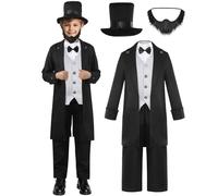 Rayekrot Abraham Lincoln - Costume da bambino, 8-10 anni, colore: Nero