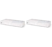 Rayen - Scatola d'immagazzinaggio di Biancheria e Coperte per Letto. Sacco di Tela per Biancheria con Lampo, graticola traspirabile, Pieghevole e Resistente. 45 x 103 x 16 cm. Bianco/Traslucido