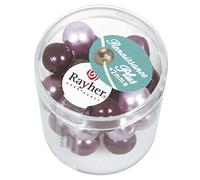RAYHER 14434000 Renaissance Vetro, Imitazioni di Perle, 10 mm, Scatola 32 Pezzi con Grande Foro, Viola Mix