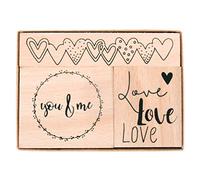 Rayher 29198000 Set timbri legno "Liebe", 3,2x3,8cm - 8,1x1,6cm, box 3pz