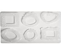 Rayher 36008000, stampi per cornici, 6 motivi, 6,5-8 cm, dimensioni 23,2 x 18,3 cm, legno, resistente al calore fino a 60°C