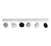 Rayher 55853573 Bordatura con Pompon rotondi nero/bianco, dimensione 3cm, lunghezza 2m, passamaneria, per personalizzare vestiti, costumi, borse e per lavori creativi vari