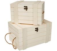Rayher 62651000 Set contenitori in legno FSC, cassapanche, set bauli, con coperchio, vintage, fai da te, 2 pz.