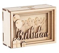 Rayher 62922505 Box regalo legno 3D "Birthday", FSCMixCr, naturale, 11,5x8,5x5cm, kit 13pz, box 1set