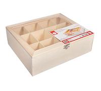 Rayher 62972505 Scatola Porta Bustine Tè Tisane In Legno Grezzo Naturale, 28.5X23.5X9Cm, 12 Scomparti, Coperchio In Vetro Acrilico, Decorare E Personalizzare, Beige, 240 grammi