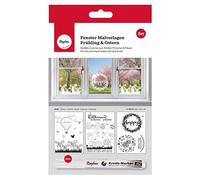 Rayher 70037000 Cartamodelli finestra primavera&pasqua, 3 modelli + 1marker a gessetto, box blis