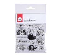 Rayher Clear Stamps Willkommen Baby, 102.5 x 97 mm, 12 Motivi, Busta Blister 1 Foglio, 50257000