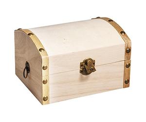 Rayher Scrigno Del Tesoro, Bauletto In Legno Naturale, 13.5 x 10 x 8 cm, con Coperchio, Cerniere e Accessori In Metallo, Chiusura A Scatto, 62609000