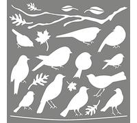 Rayher Stencil piumato Amici 30,5 x 30,5 cm, poliestere, 1 pezzo, stencil con uccelli, foglie e rami, 38972000