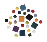 Rayher tesserine per mosaico in vetro, dimensioni 10x10mm e 20x20mm, ø 12mm, colori misti, 500g, ca. 395 pezzi, per lavori creativi, fai-da-te, interni e esterni, 14830000