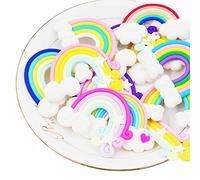 RayLineDo®, decorazioni a forma di nuvola con arcobaleno, 12 pezzi casuali, in argilla polimerica, colori vivaci, ornamenti per lavoretti fai da te, cabochon, album