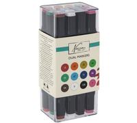 RAYLU PAPER® 12 pennarelli a doppia punta, colori vivaci professionali per adulti e bambini, con custodia in plastica, ideale per disegni e artigianato. (12)