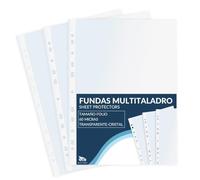 Raylu Paper - Buste multiforo in polipropilene riciclabili al 100%, buste per documenti con grande apertura e dorso rinforzato, 100 unità (Trasparente - Cristallo, Foglio-60 micron)
