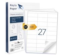 Raylu Paper® - Carta Adesiva A4 Bianca per Stampante | 100 Fogli di Etichette Autoadesive in Carta | Compatibile con Stampanti Inkjet, Laser e Fotocopiatrici | Fogli Adesivi 70 x 32 mm