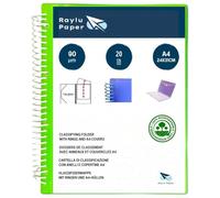 Raylu Paper® Cartella classificatrice con anelli con buste trasparenti A4 da 90 micron e busta con chiusura in velcro, coperchio personalizzabile. Cartella di buste 100% biodegradabile (20