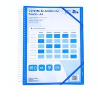 Raylu Paper® - Cartella classificatrice con anelli con buste trasparenti A4 da 90 micron e busta con chiusura adesiva, coperchio personalizzabile. Cartella di buste 100% biodegradabile (50, blu)