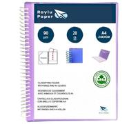 Raylu Paper® - Cartella classificatrice con anelli trasparenti A4 da 90 micron e busta con chiusura adesiva, coperchio personalizzabile. Cartella di buste 100% biodegradabile (20 custodie, viola)