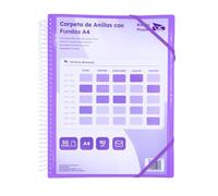 Raylu Paper® - Cartella classificatrice con anelli trasparenti A4 da 90 micron e busta con chiusura adesiva, coperchio personalizzabile. Cartella di buste 100% biodegradabile (50 custodie, viola)