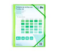 Raylu Paper® - Cartella classificatrice con anelli trasparenti A4 da 90 micron e busta con chiusura adesiva, coperchio personalizzabile. Cartella di buste 100% biodegradabile (20 custodie, verde)