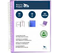 Raylu Paper® - Cartella classificatrice con anelli trasparenti A4 da 90 micron e busta con chiusura adesiva, coperchio personalizzabile. Cartella di buste 100% biodegradabile (40 custodie, viola)