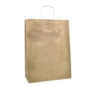 RAYLU PAPER - Confezione da 25 sacchetti di carta Kraft con manici resistenti, sacchetti di carta riciclabili al 100% per la spesa, caramelle o regalo di compleanno, Oro, Medi (32x12x42 cm)