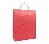 RAYLU PAPER - Confezione da 25 sacchetti di carta Kraft con manici resistenti, sacchetti di carta riciclabili al 100% per la spesa, caramelle o regalo di compleanno, Rosso, Medi (32x12x42 cm)