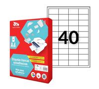 Raylu Paper ® - Etichette autoadesive bianche da stampare, adesivi adesivi adesivi in carta su fogli A4 per stampante inkjet, laser e fotocopiatrici, 40 etichette per foglio (48,5 x 25,4 mm)