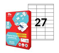 Raylu Paper - Etichette Adesive A4 da Stampare, 100 Fogli di Carta Adesiva per Stampante; Etichette Autoadesive Bianche per Adesivi Personalizzati, 27 etichette per foglio (70 x 32 mm)