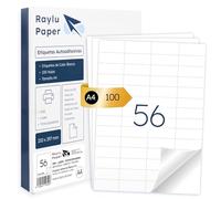 Raylu Paper - Etichette Adesive A4 da Stampare, 100 Fogli di Carta Adesiva per Stampante; Etichette Autoadesive Bianche per Adesivi Personalizzati, 56 etichette per foglio (52,5 x 21,2 mm)