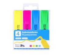 Raylu Paper - Evidenziatori Fluo con Punta Bisellata, Set di 4 Evidenziatori Tinta Unita 2-5 mm, per Studio, Ufficio e Organizzazione (Fluo, 4 pz)