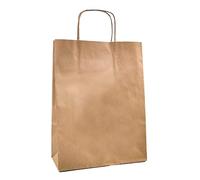 RAYLU PAPER - Pacco da 25 sacchetti di carta Kraft con manici resistenti, sacchetti di carta riciclabili al 100% per la spesa, caramelle o regalo di compleanno, Marrone Kraft, Piccoli (25x10x32 cm)