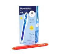 RAYLU PAPER - Penna cancellabile retrattile, inchiostro gel, punta da 1 mm e tratto da 0,7 mm. (12 Rossi)
