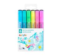 Raylu Paper Pennarelli Acrilici Colori Pastel, Pennarello Acrilico Multisuperficie con Punta Rotonda da 2 mm, Alta Pigmentazione, Inchiostro Coprente e Asciugatura Rapida (Pastel, 6 pz)