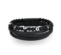 Raymard Bracciale da uomo in pelle intrecciata con occhio di tigre, lapislazzuli e lapislazzuli neri, con chiusura in acciaio inox, 8.3", Pelle sintetica, Nessuna pietra preziosa