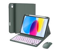 RAYMCRAFT Custodia per iPad 11a (A16, 2025)/10a generazione con tastiera, mouse e tastiera wireless rimovibile, retroilluminazione a 7 colori, custodia sottile con portapenne, verde oliva