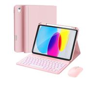 RAYMCRAFT Custodia per iPad 11a (A16, 2025)/10a generazione con tastiera, mouse e tastiera wireless rimovibile, retroilluminazione a 7 colori, custodia sottile con portapenne, rosa