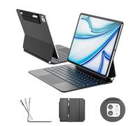 RAYMCRAFT Custodia per iPad Air 13" con tastiera (M3,2025 / M2,2024), iPad Pro 12,9 (6a/5a/4a/3a generazione), tasti retroilluminati a molla, superficie antimacchia, trackpad multi-touch, nero