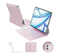 RAYMCRAFT Custodia per iPad Air 13" con tastiera (M3,2025 / M2,2024), iPad Pro 12,9 (6a/5a/4a/3a generazione), tasti retroilluminati a molla, superficie antimacchia, trackpad multi-touch, rosa