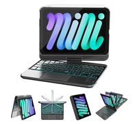 RAYMCRAFT Custodia per iPad mini 7 (A17 Pro, 2024) e Mini 6 (2021) con tastiera, tastiera retroilluminata a 7 colori con trackpad, Sleep/Waking automatico, custodia girevole a 360° per iPad mini 7th