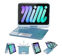 RAYMCRAFT Custodia per iPad Mini 7 (A17 Pro, 2024) e Mini 6 (2021) con tastiera, tastiera retroilluminata a 7 colori con trackpad, spegnimento automatico, custodia girevole a 360° per iPad Mini 7 (A17