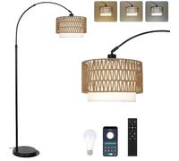 Rayofly lampada ad arco da terra per soggiorno, lampada da terra in rattan con telecomando e lampadina LED, controllo tramite app, lampada da terra vintage, lampada da terra boho per camera da letto